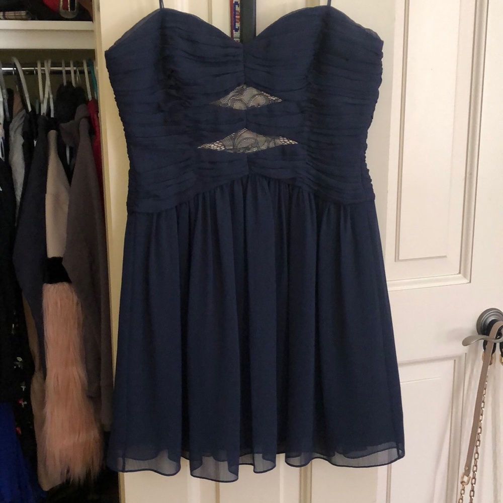 Navy chiffon cocktail dress